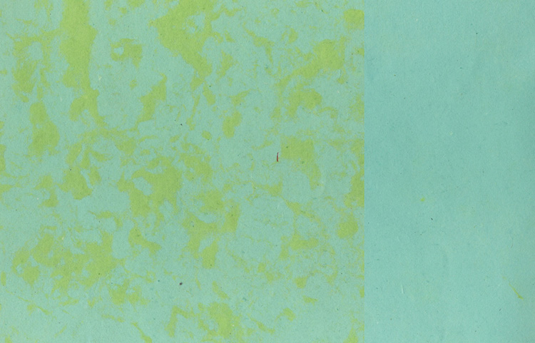 Chartreuse Green Clouding on Teal Blue, Mixed Pulp